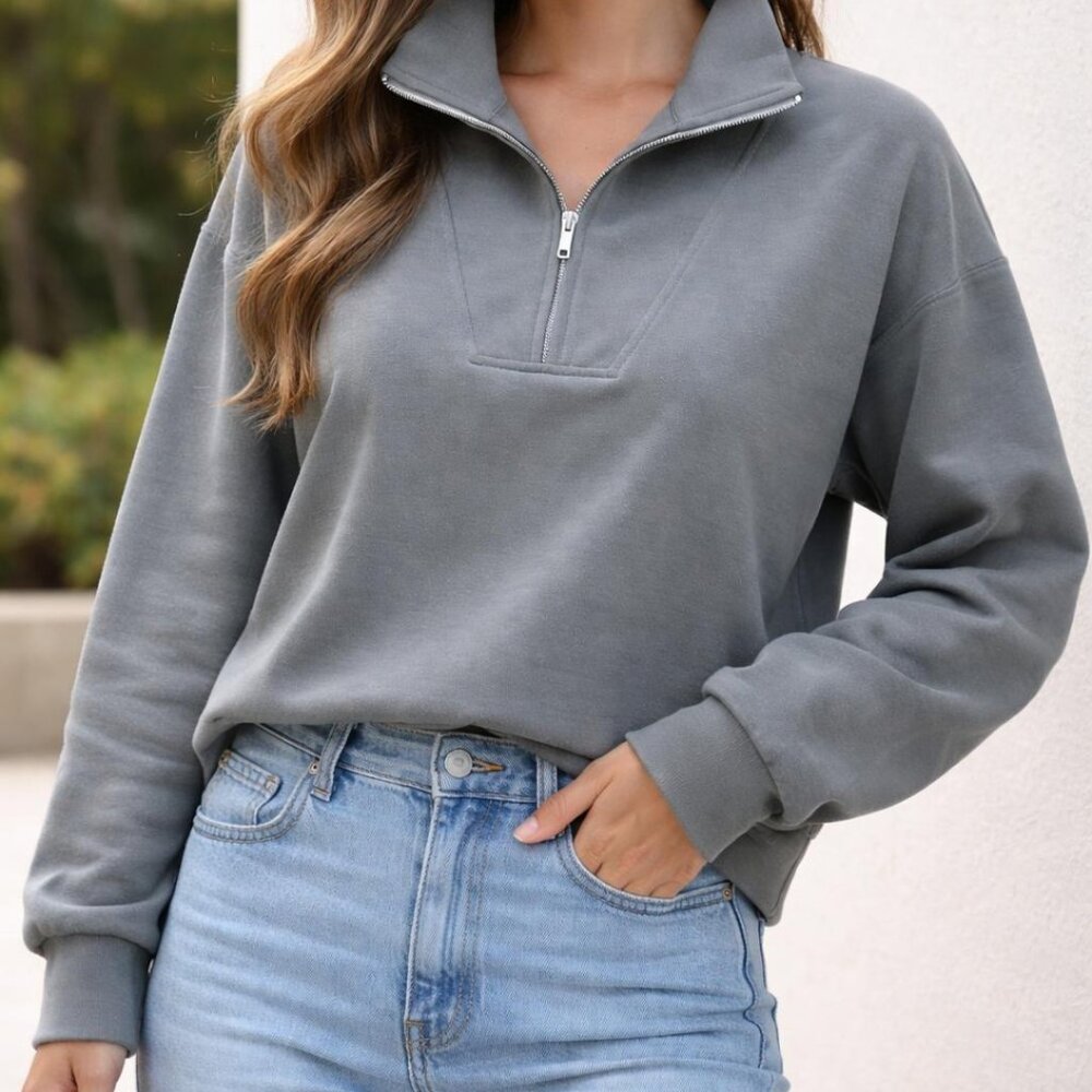 Sweaty Betty Pullover Sweater Womens XS 1/2 Zip Cropped Funnel Neck Sand Wash